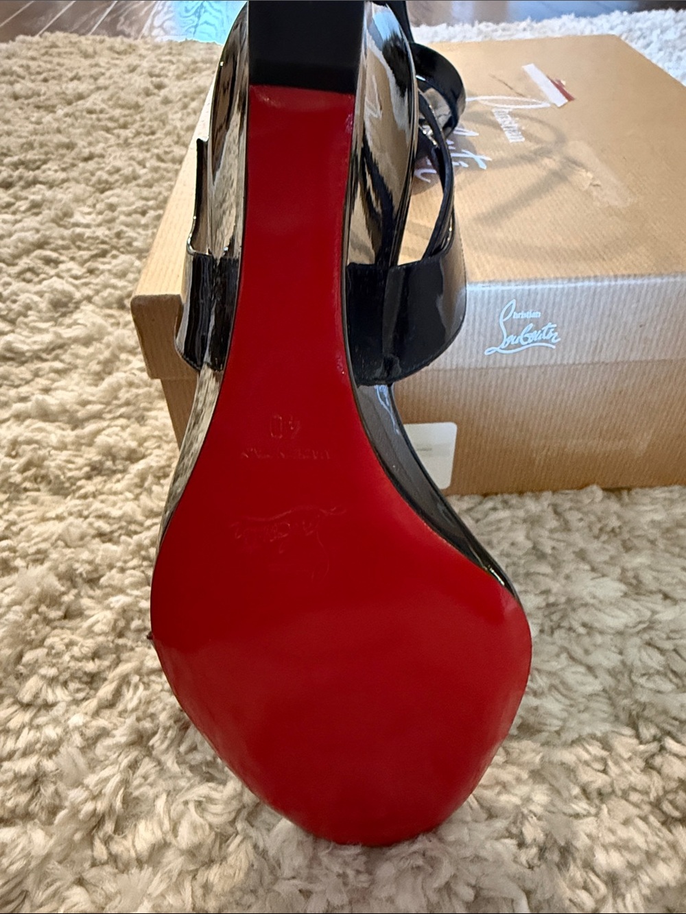 Christian Louboutin Black Patent Leather Open-Toe Slingback Heels - Picture 4 of 7